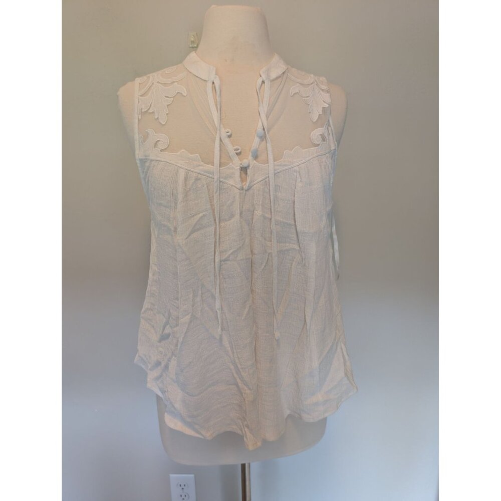 Free People Embroidered Sheer Sleeveless Top M Western Romance cottagecore